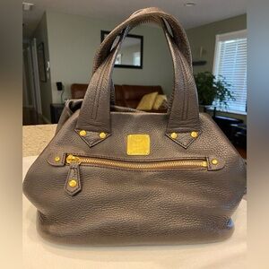 MCM Dark Brown Satchel with Gold Details